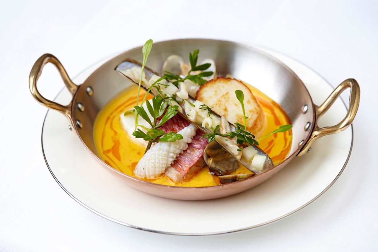 Cornish fish stew, seaweed potatoes @ The Goring